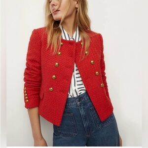 NWT Veronica Beard Nantucket Red Tweed Cropped Bentley Suit Jacket Blazer Sz 8